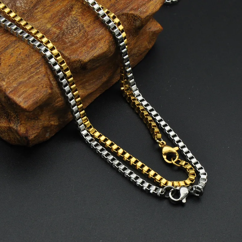 

SINLEERY Stainless Steel Box Necklace for Men Women Cuba Link Chain Chokers Vintage Jewelry on the neck Accessories XL378 SSK