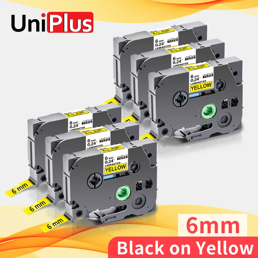 Совместимая лента маркера UniPlus 6PK 611 черная на желтой ленте 6 мм * 8 м 1/4 дюйма|Ленты