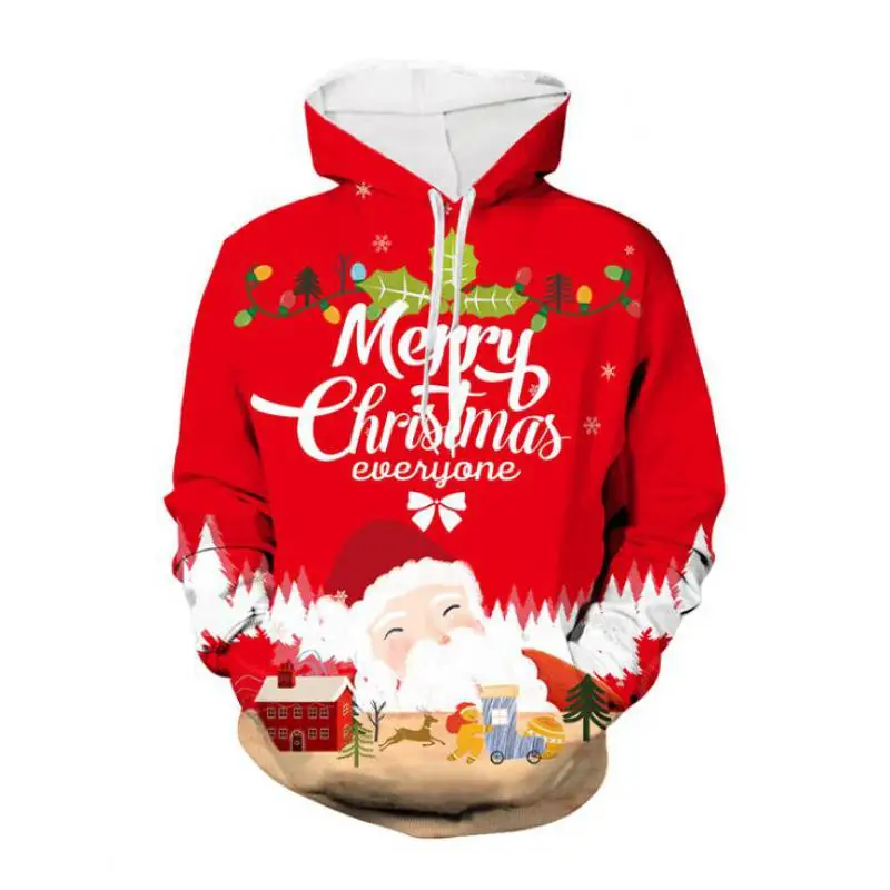 

2020 Autumn & Winter New Christmas Fashion 3d Printing Loose Plus Size Casual All-match Men Hooded Hoddy Tide Tops Free Shipping