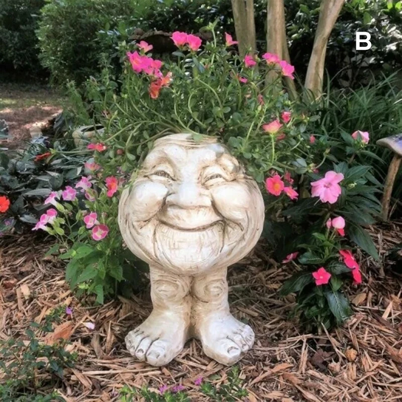 

NEW Muggly's The Face Statue Planter Resin Figurine Plant Pot Funny Face Art Sculpture Flowerpot with Drain Hole HUN
