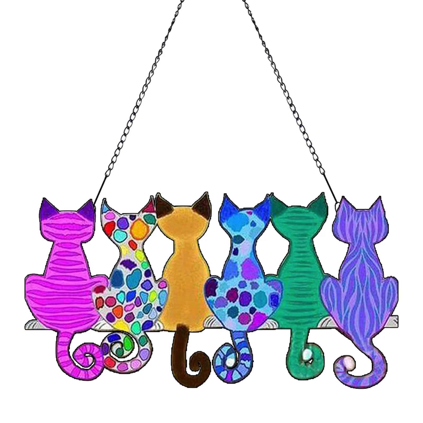 

Acrylic Cat Pendant Stained Glass with Chain Colorful Durable Personality Decor Window Garden Living Room VJ-Drop