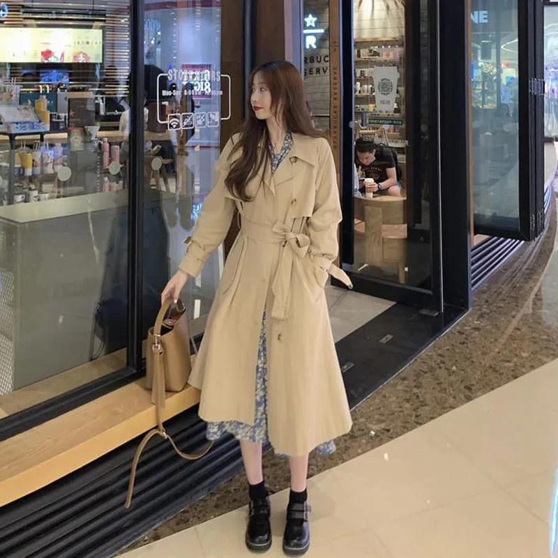 Стильное длинное пальто на зиму для женщин в винтажном стиле хаки Пальто