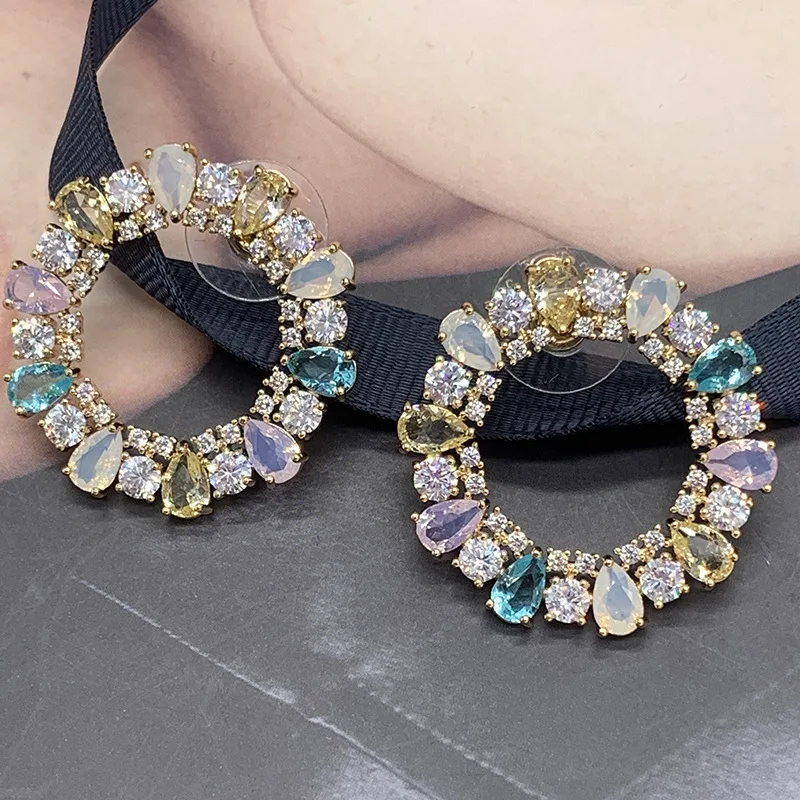 

Geometric circle color drop-shaped zircon lace earrings temperament lady earrings earrings earrings women