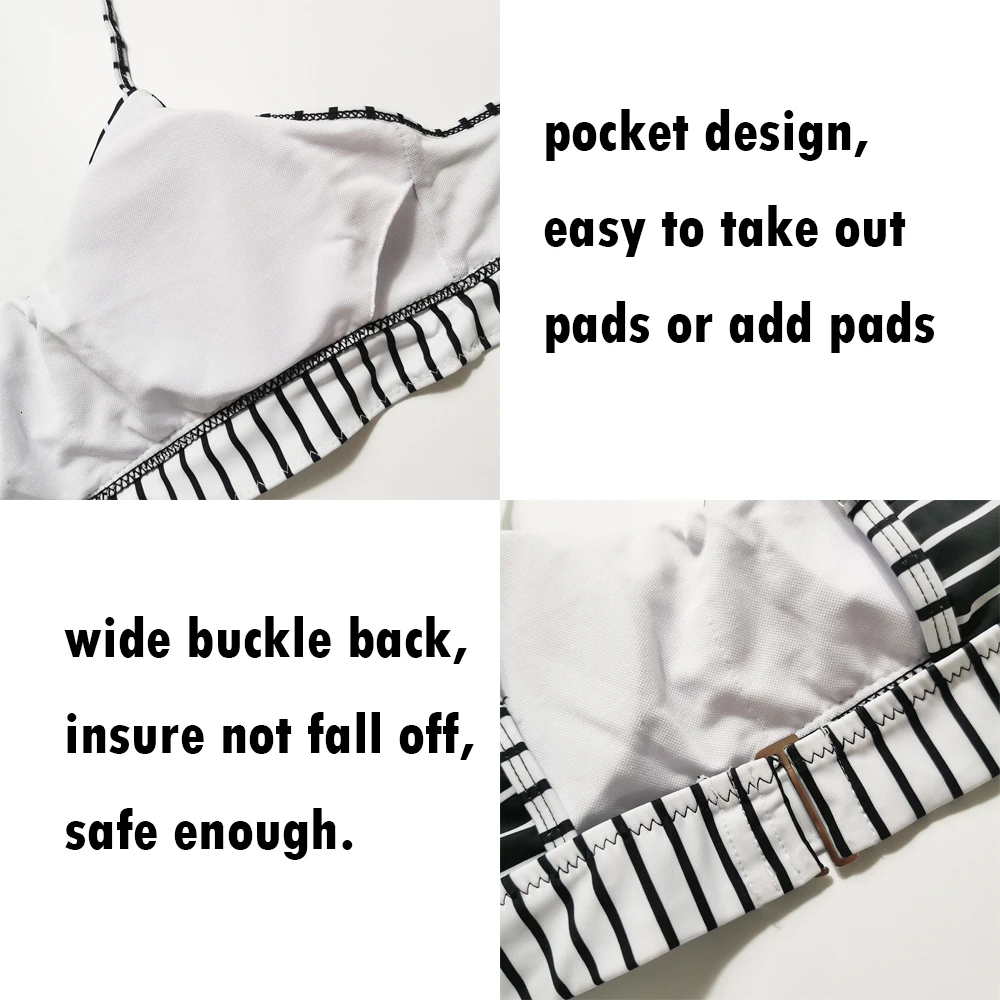 Черно-белое полосатое бикини сексуальный купальник с высоким вырезом женский