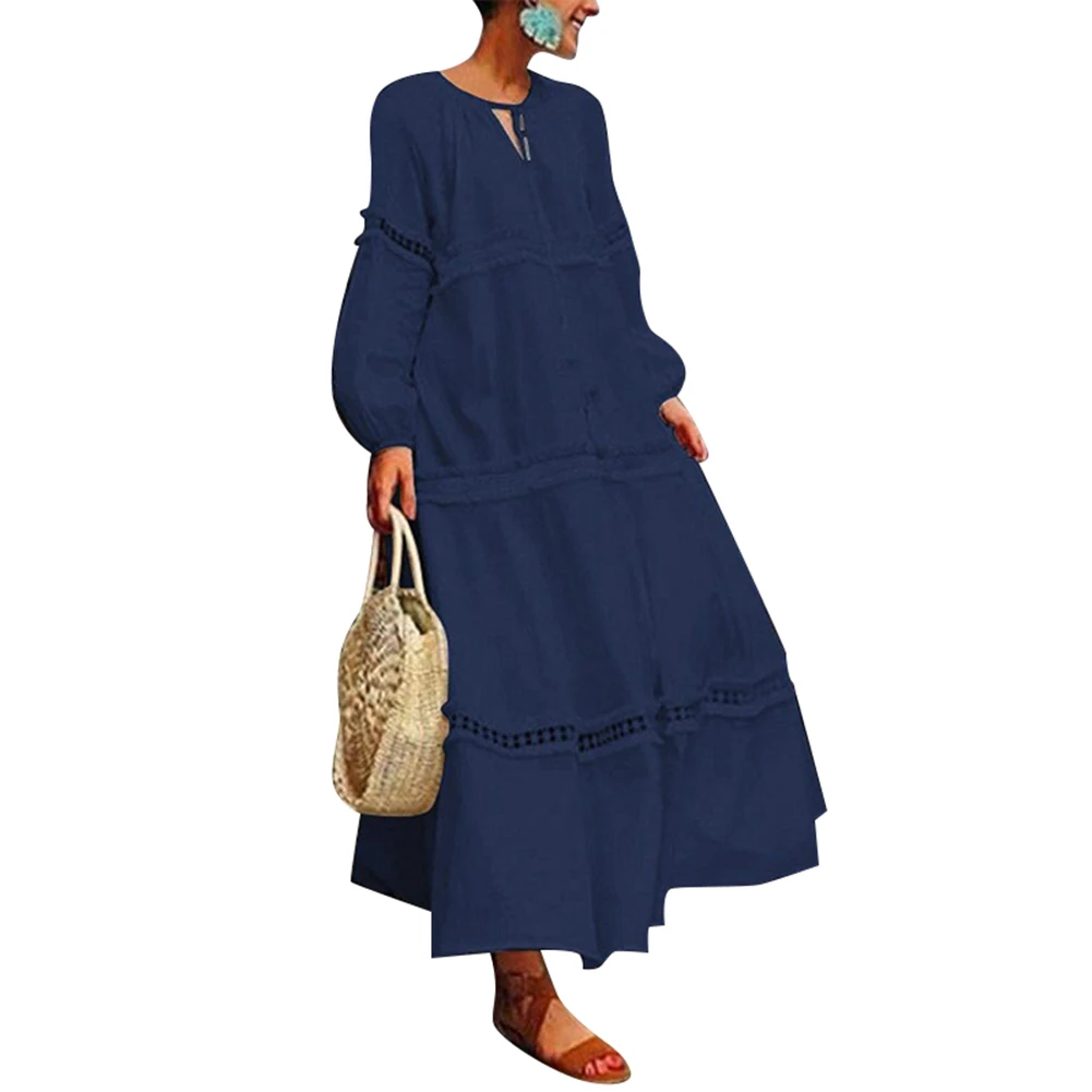 

Hot Womens Fringe Bohemian Lace Hollow Dress Long Sleeve Loose Summer Casual Dress