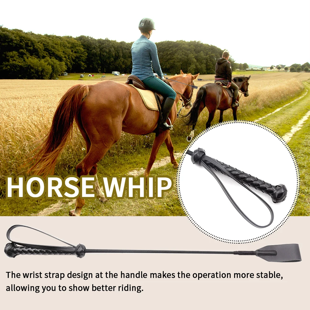 

Equestrian Racing PU Leather Training Lightweight Outdoor Sports Professional Black Horse Whip Durable Portable Non Slip Handle