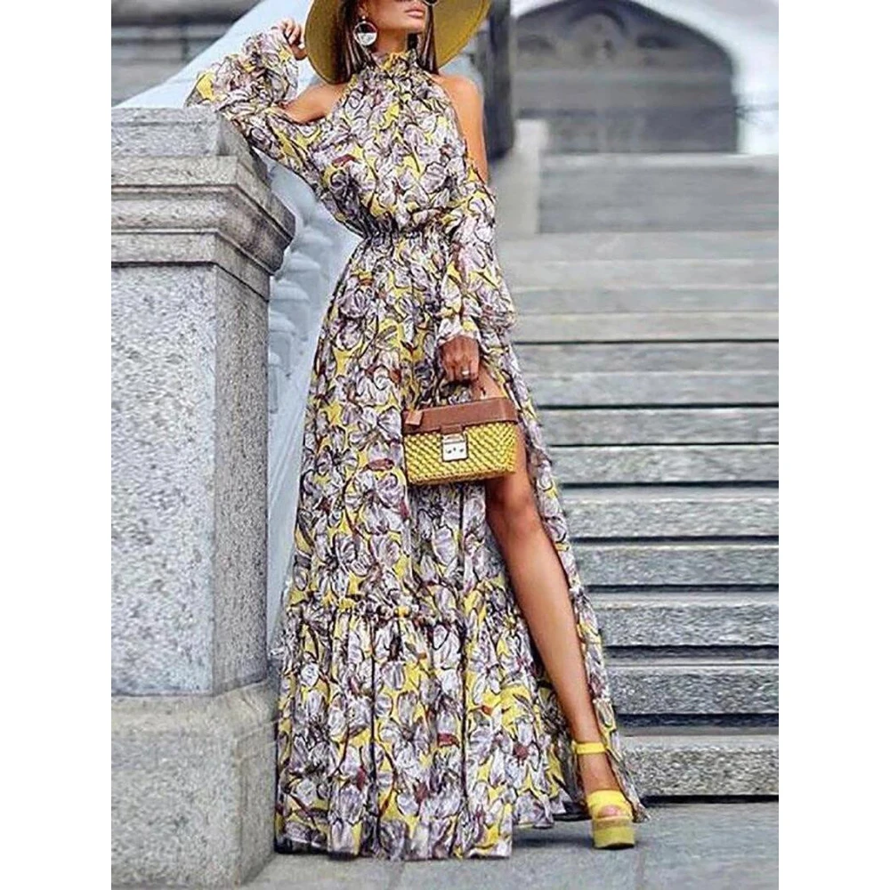 Платье в стиле бохо с женское платье Лето 2019 модное открытыми плечами длинное