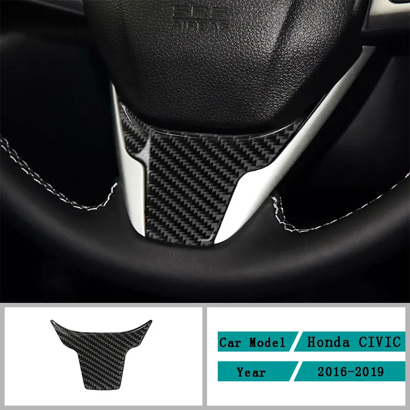 

Car Steering Wheel Cover Carbon Fiber Interior Decoration Accessories Cover Trim Stickers For Honda Civic 2016 2017 2018 2019