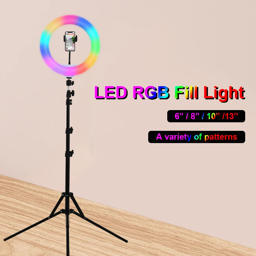 MAMEN 6/8/10/13 дюйма RGB светодиодный кольцевой светильник для селфи 12 уровней