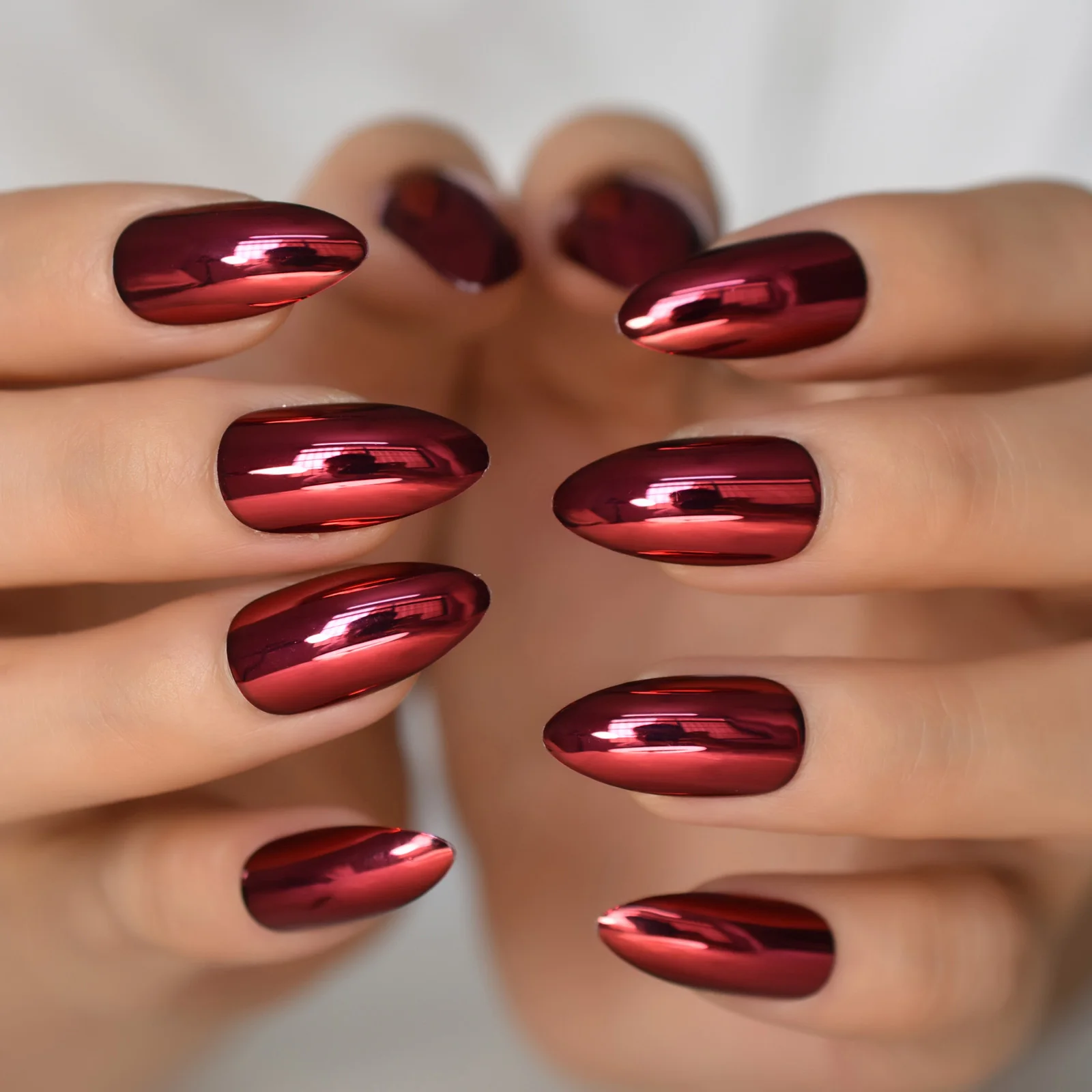 24 шт., блестящие накладные ногти цвета Красного металлик | AliExpress