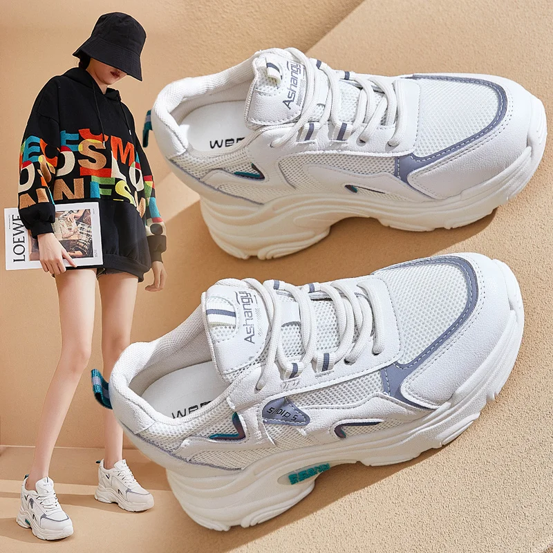 

Женские кроссовки на платформе; Дышащая Вулканизированная обувь; Коллекция 2021 года; Сезон осень; Повседневные женские кроссовки на высоком ...