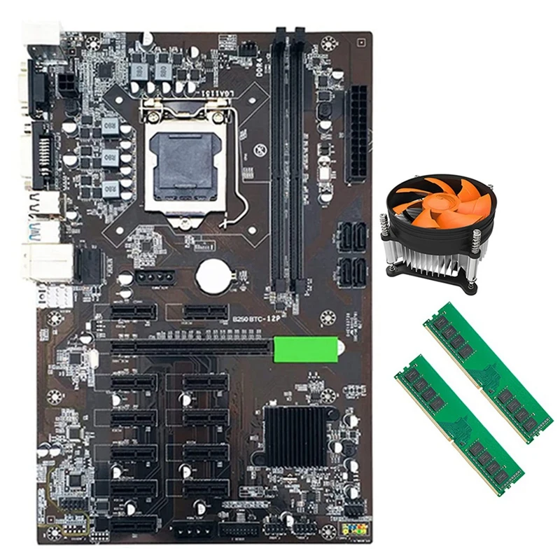 

B250 BTC Mining Motherboard with G3930 CPU+2XDDR4 4GB 2666MHZ RAM LGA 1151 SATA 3.0 USB 3.0 for BTC Miner Mining