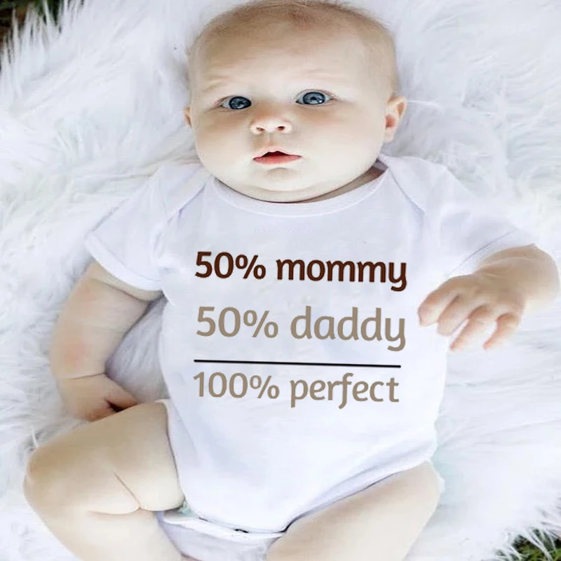 

50% Mommy 50%, 100%, идеальная летняя одежда для малышей, Одежда для новорожденных, для маленьких мальчиков и девочек, комбинезон, Модный комбинезон, наряд
