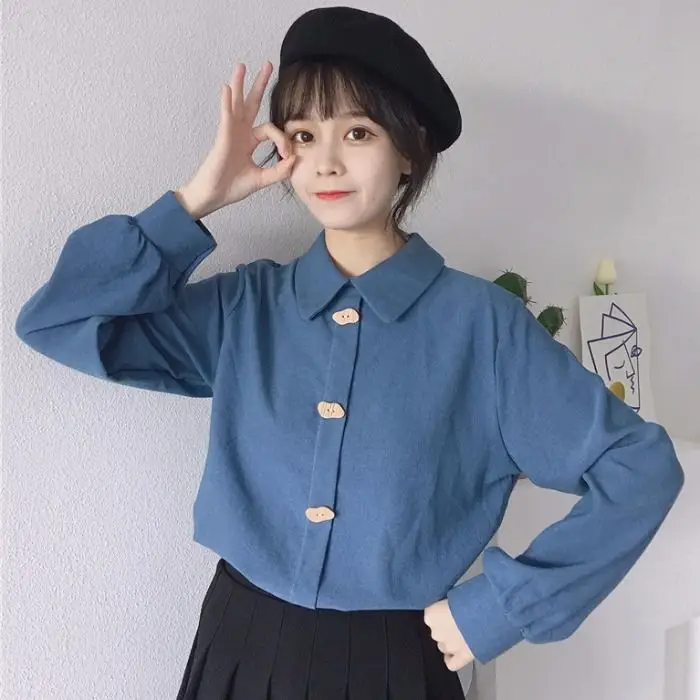 

Women Shirts Long Sleeve Blouses Solid Single Breasted Elegant Turn-down Collar Loose Casual Korean Style Simple Stylish Chic