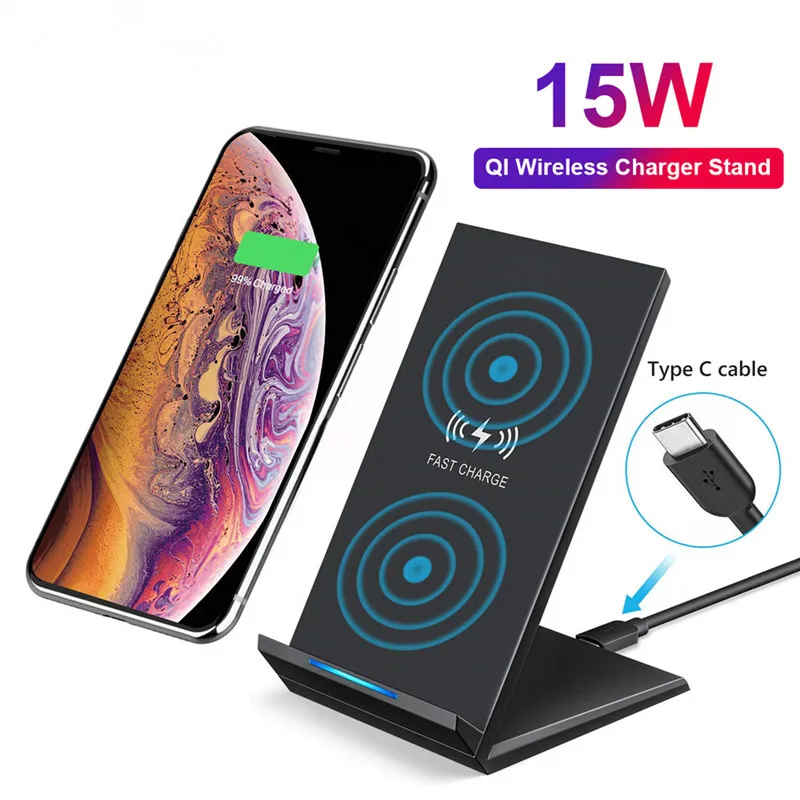 Беспроводное зарядное устройство Qi 15 Вт/10 Вт подставка для Xiaomi iPhone 11 pro 8 X XS Samsung s10