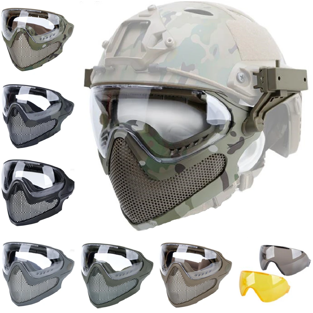 

Tactical Mask Tracer Airsoft Mask Impact Resistant Matching FAST Helmet Steel Mesh Eye Protection Goggles for Airsoft Paintball