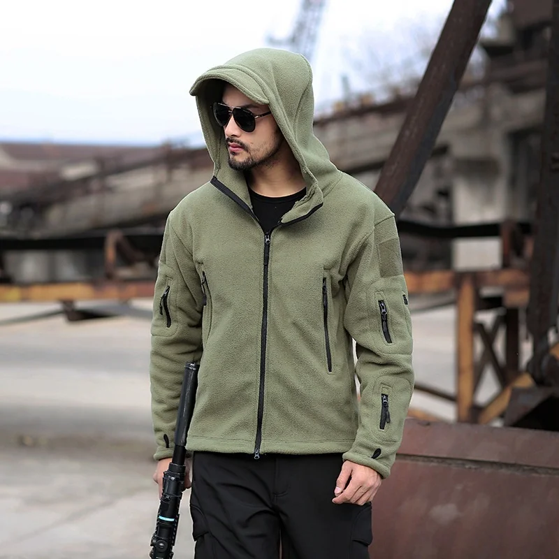

Men's Outdoor Warm Liner Fleece Jacket Solid Hooded Jacket Coat