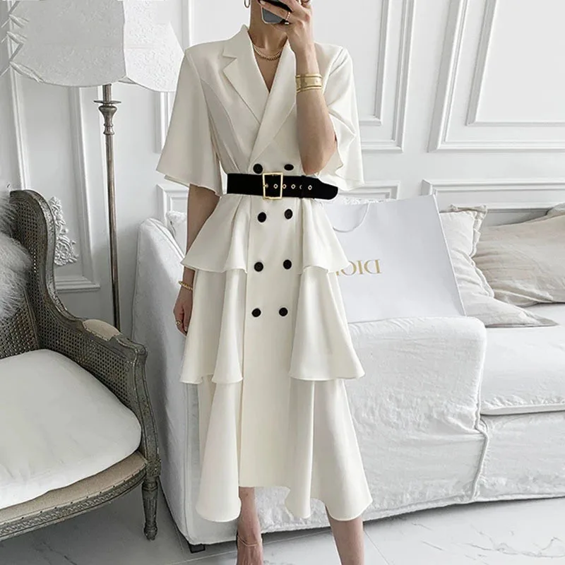 

Женское многослойное платье в горошек, элегантное офисное винтажное ТРАПЕЦИЕВИДНОЕ ПЛАТЬЕ С Коротким Рукавом и поясом, лето 2021