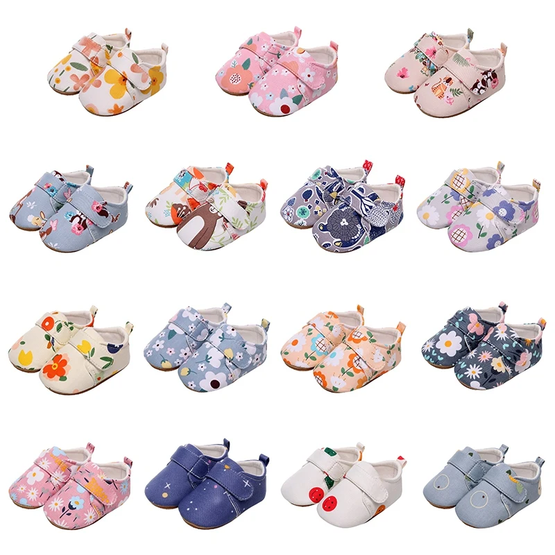 

Infant Newborn First Walkers Cartoon Animal Floral Printed Cotton Breathable Baby Anti-Slip Toddler Walking Shoes Cribster Shoes
