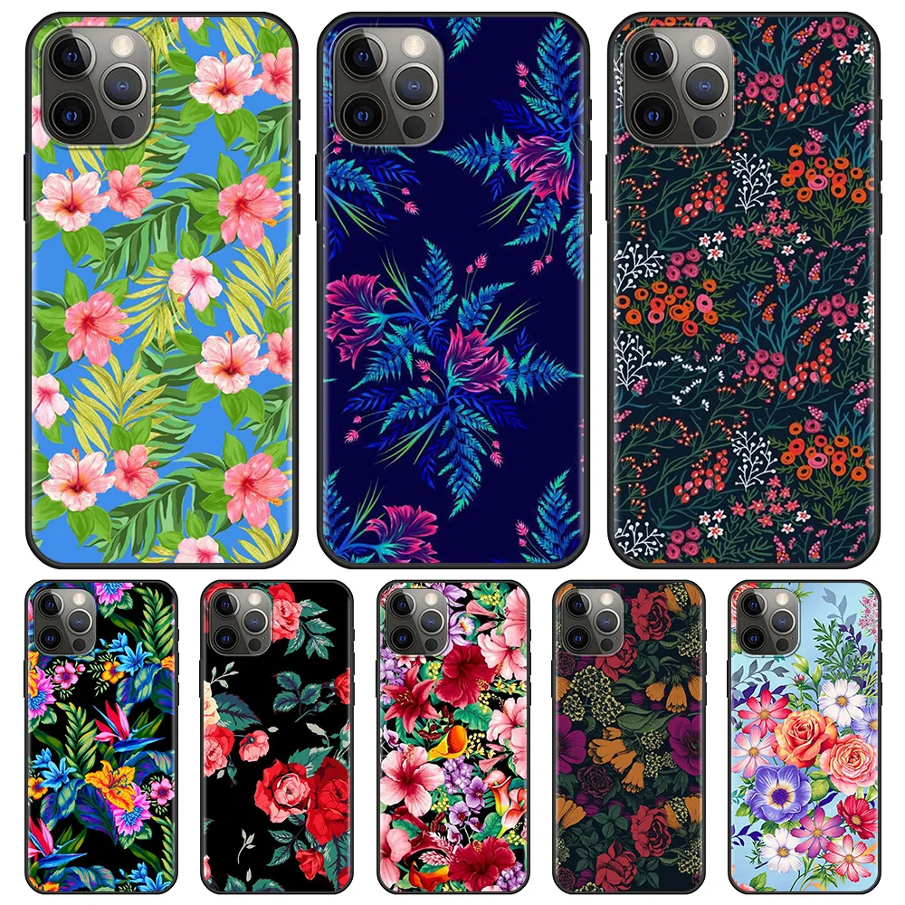 

Tropical Flowers Colourful Phone Case for Apple iPhone 11 7 XR 12 Pro Max X 6 6S 8 Plus 11Pro 12 Mini XS 5 5S SE Soft Back Cover