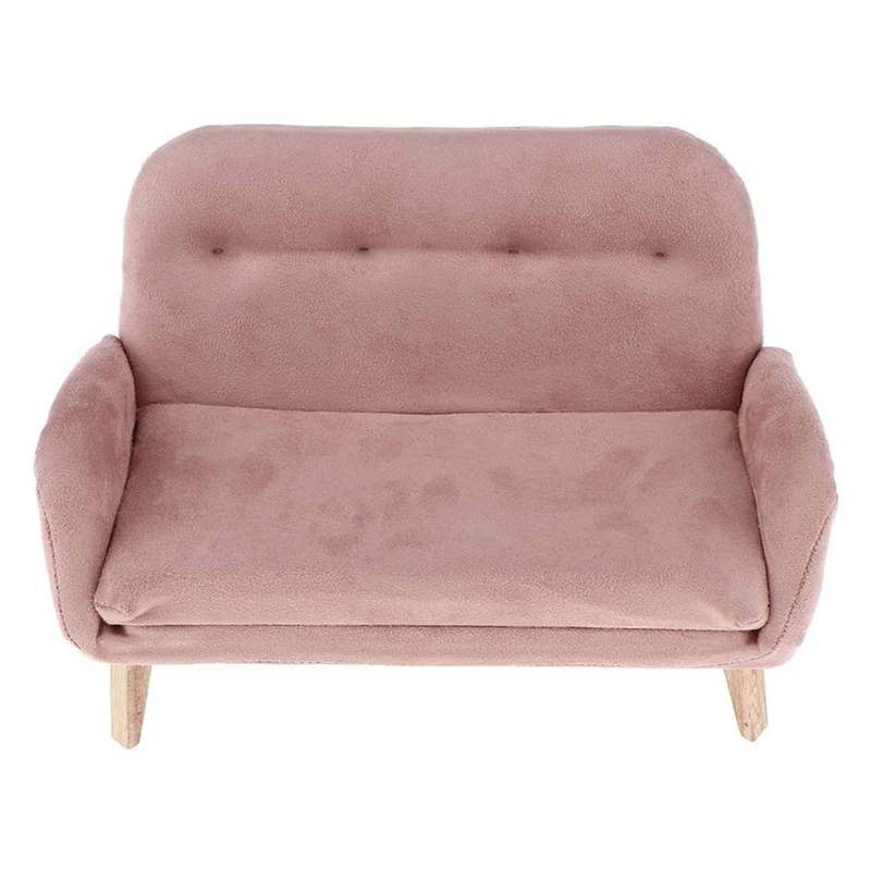 

1/6 Dollhouse Miniature Wooden Flannelette Double Sofa Chair for Figures, BJD, 12 Inch Dolls House Furniture Accessories