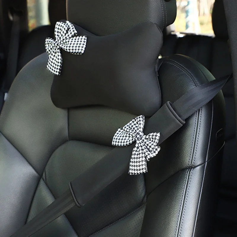 Cute Bowknot Car Seat Belt Shoulder Cover Universal Soft Car Shoulder Cover Ice Silk Seat Belt Protective Cover Car Interior