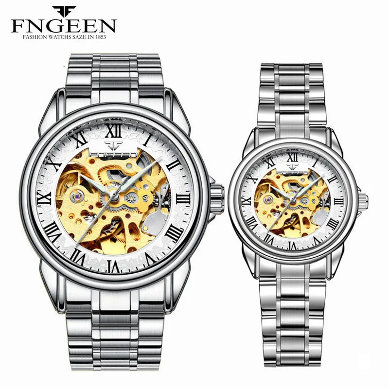 Mechanical Watches for Men and Women Paired Couple Wrist Steel Waterproof Skeleton Self Wind Automatic Watch Lovers | Наручные часы