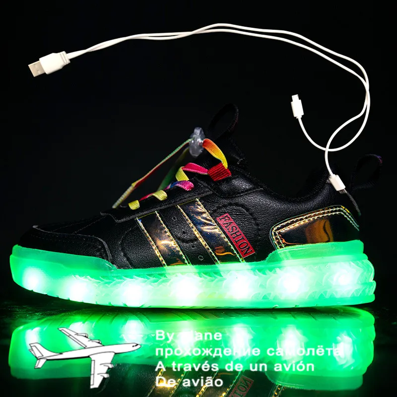 2021 Kids Led Usb Charging Shoes Glowing Sneakers Children Hook Loop Luminous for Girls Boys Men Women Skate LED | Детская одежда и