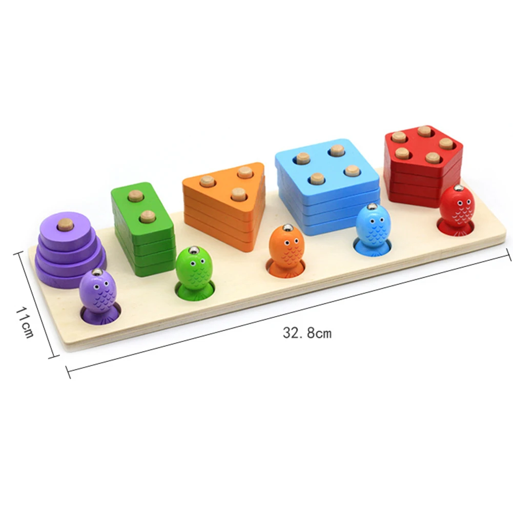 

Montessori Wooden Geometry Blocks Sorting Stacking Toys Color Shape Puzzle Board Games Kids Toddlers Sensory Developmental