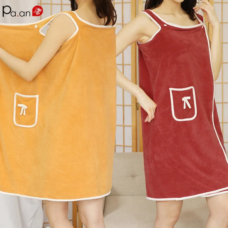 

Home Coral Fleece Bath Skirt Female Adult Wearable Bath Towel Soft Super Absorbent Sling Bath Towel Beach Towel Pajamas 80*150cm
