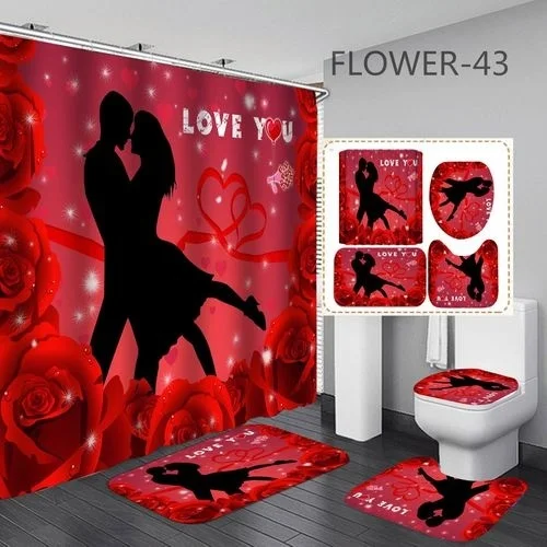 

Valentine's Day Digital Printing Waterproof Polyester Bathroom Shower Curtain Decoration Door Mat Toliet Cover Mats Shower 5