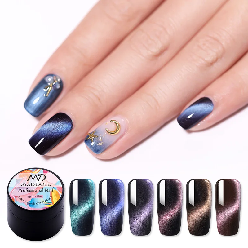 MD DOLL 5D Гель лак для ногтей кошачий глаз с магнитным эффектом блестящий