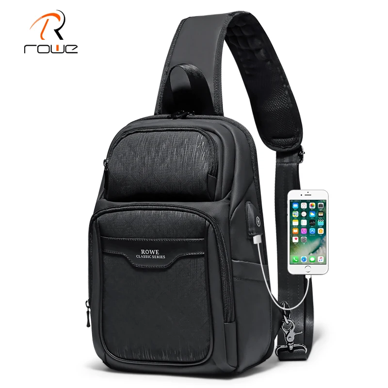 

Rowe New Men Crossbody Bag Fashion Business Anti-theft Shoulder Bag USB Charging Waterproof Chest Bag Fit For 9.7 Inch iPad
