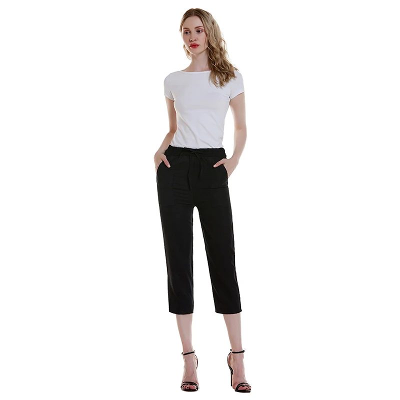 Женские шаровары с высокой талией брюки завязками и бантом повседневные