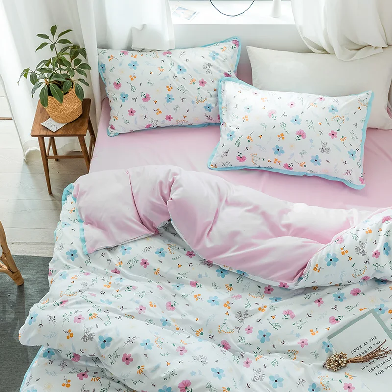 SlowDream Bedding Set Pastoral Style Flowers Bedspread Duvet Cover Set Flat Sheet For Adult Child Single Bed 1.0/1.2 Double