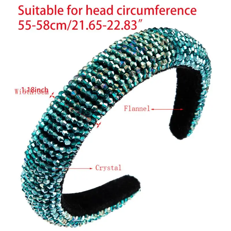 

Baroque Female Flannel Vintage Hair Hoop Glitter Faux Crystal Handmade Beaded Bandana Sponge Padded Banquet Headband
