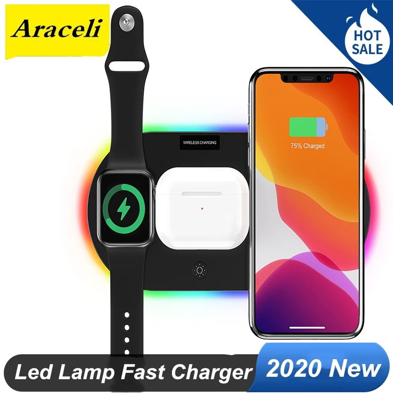 

15 W Led Lamp Fast Charger Wireless Charger Portable Charging Stand For Iphone 12 11 Apple Watch 5 4 Airpods Pro For Samsung