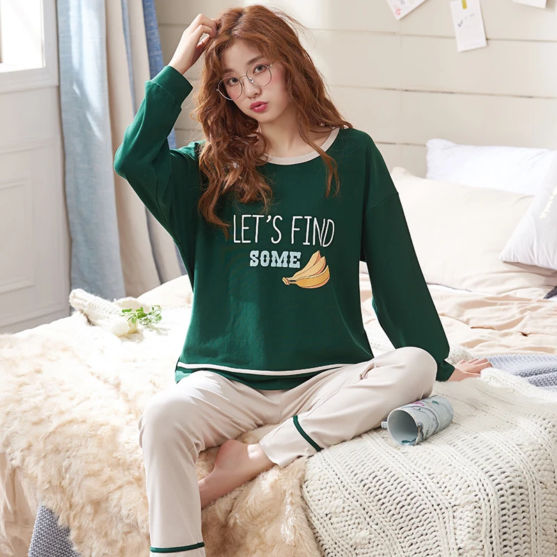

Pajama Sets Women High Quality Printed Lovely Long Sleeve Womens Pajamas New Trendy Females Home Clothes Ulzzang Soft Simple