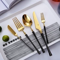24pcs 304 stainless steel cutlery set tableware fork spoon knife set for dinner black and golden color restaurant high quality
