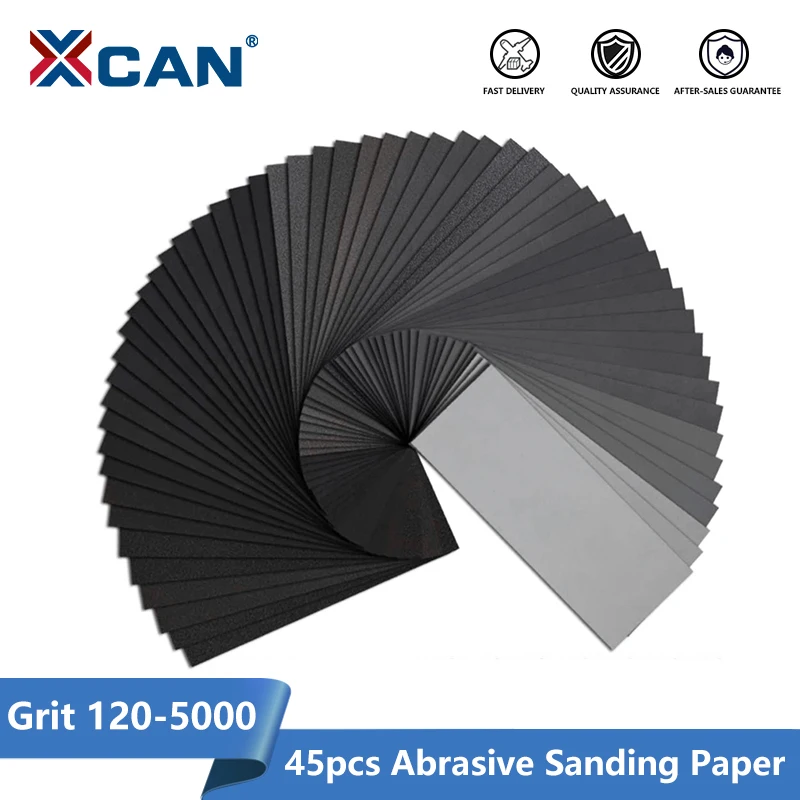 

XCAN Sandpaper Abrasive Sand Papers for Metal Wood Jewelry Auto Craft Finish 45pcs Grit 120-5000 Sanding Paper