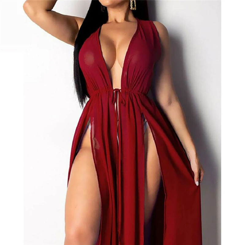 

Women Beach Bikini Cover Up Boho Party Clothes Sun Long Dress Sundress Saida De Praia Feminino High Split Ladies Dresses