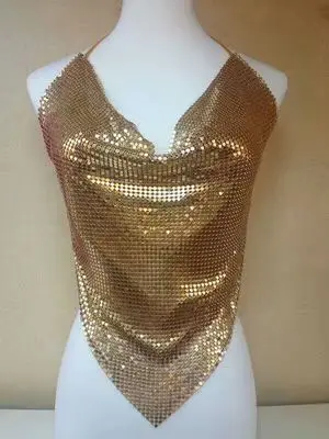 Gold Женские сексуальные топы с вырезами для пляжного клуба, металлический Бралетт с открытой спиной, глубокий v-образный вырез, стразы, расшитые блестками, топики E71768 - Цвет: Gold