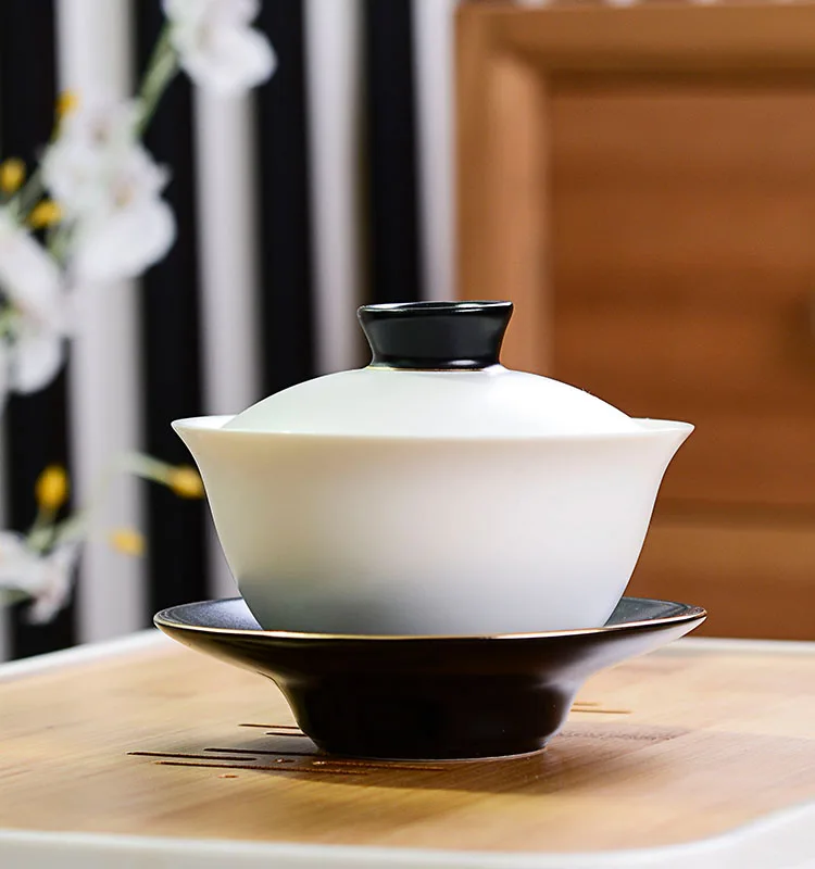 

Черная и белая чаша с крышкой, фарфоровая gaiwan, китайская чайная чаша Kongfu Gaiwan, керамический чайник, китайские традиции, набор Gaiwan,