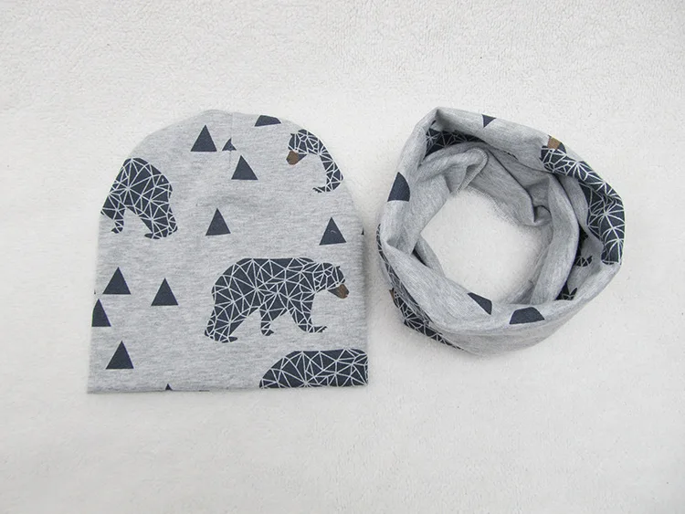 bear-gray Laleben/ г. Осенний Чепчик для новорожденного из хлопка с лайкрой, эластичные детские шапки с нагрудником, зимний детский шарф, шапки для младенцев, 1 комплект - Цвет: bear-gray