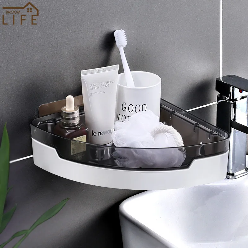 corner bathroom shelf shampoo storage rack holder organizer kitchen seasoning rack wall mounted home decor bathroom accessories free global shipping