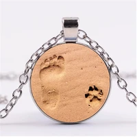 footprint paw print photo cabochon glass chain necklacecharm creative women pendants fashion jewelry accessoryfriend gifts