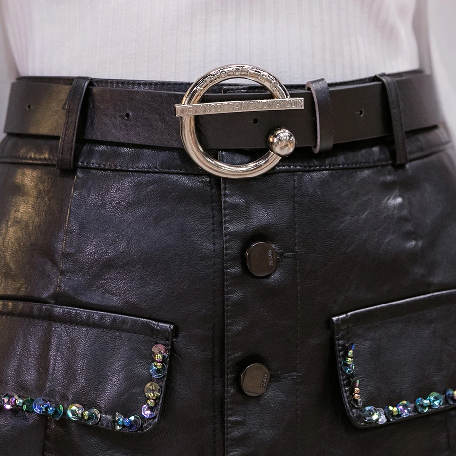 

Handmade Beaded PU leather Skirts Women High Waist Slim Skirt Mini Skirts Shorts with Lining A-line Saia Plus No Belt