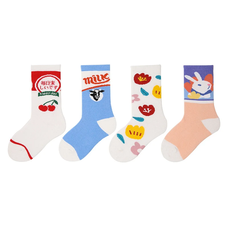 

4 pairs/lot novelty baby socks medium tube cartoon comfort kids girls boys socks soft cotton funny socks trend personality sock