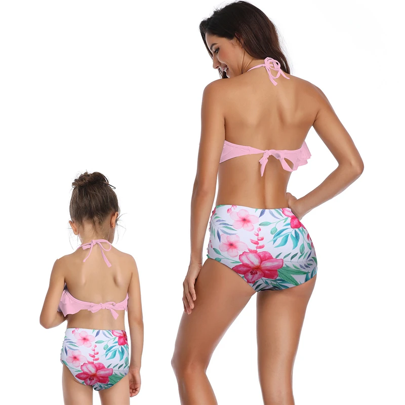 2019 одинаковый купальник для мамы и дочки одежда с принтом купальники двойным