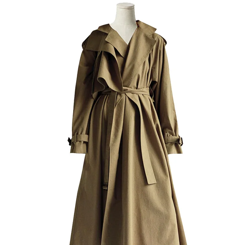 

Trench Coat For Women Solid Overcoat Female Long Split Female Coat Winter Patchwork Sashes Pockets Women's Winter Coats 2021